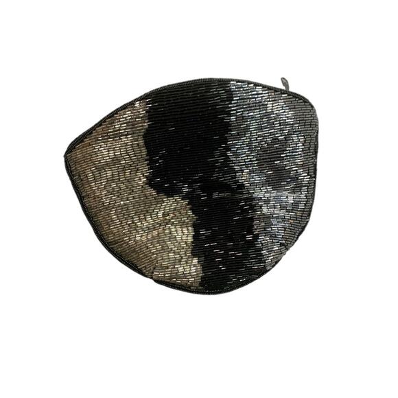 Adolfo Vintage 1990s Bugle Bead Clutch Demilune Bag Metallic - Picture 2 of 7